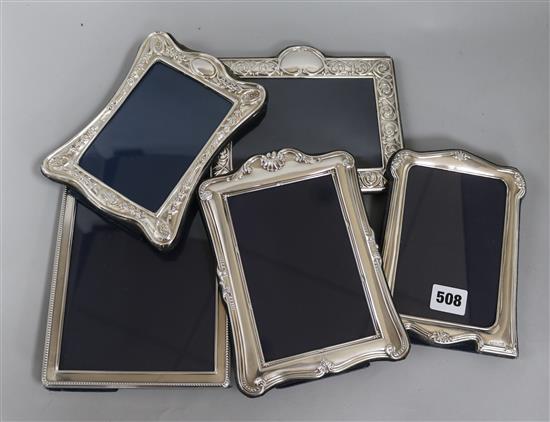 Five modern silver photograph frames, 18cm - 20cm